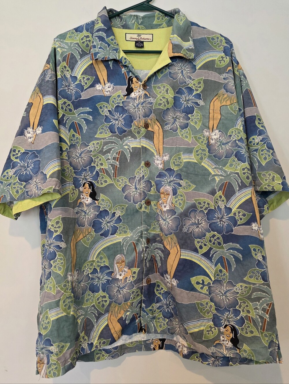 Tommy Bahama Shirt Men's XL 100% Silk Hula Girl Hawaiian Short Sleeve Resortwear - Picture 2 of 10